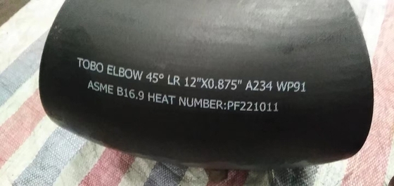 وصلات مواسير من سبائك الصلب 45 كوع A234 درجة WP91 12 "X0.875" كوع لحام بعقب