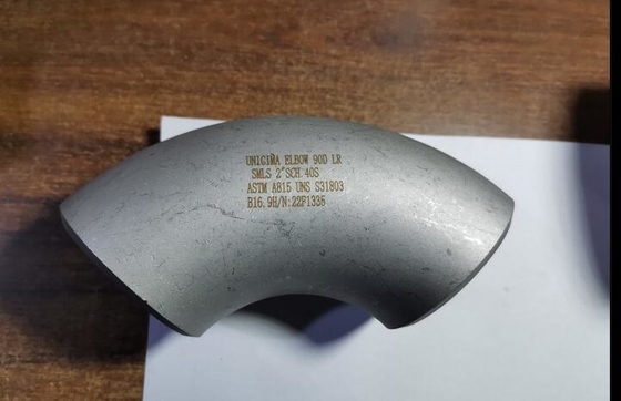 لحام تناكبي غير ملحوم 90 درجة بطول نصف قطر الكوع 4 بوصة SCH-STD ASTM A815 UNS S31803
