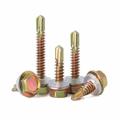 مسامير حفر ذاتية مطلية بالزنك باللون الأصفر مع ختم دائري